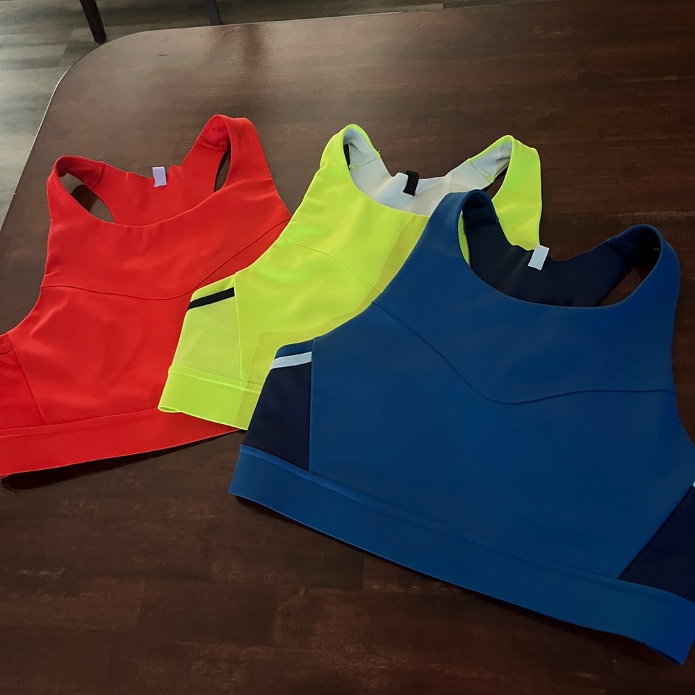 Bundle of 3 Sports Bras - Red, Yellow, Blue. Brooks Running.